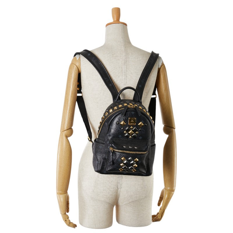 MCM Leather Visetos Logo Studded Backpack