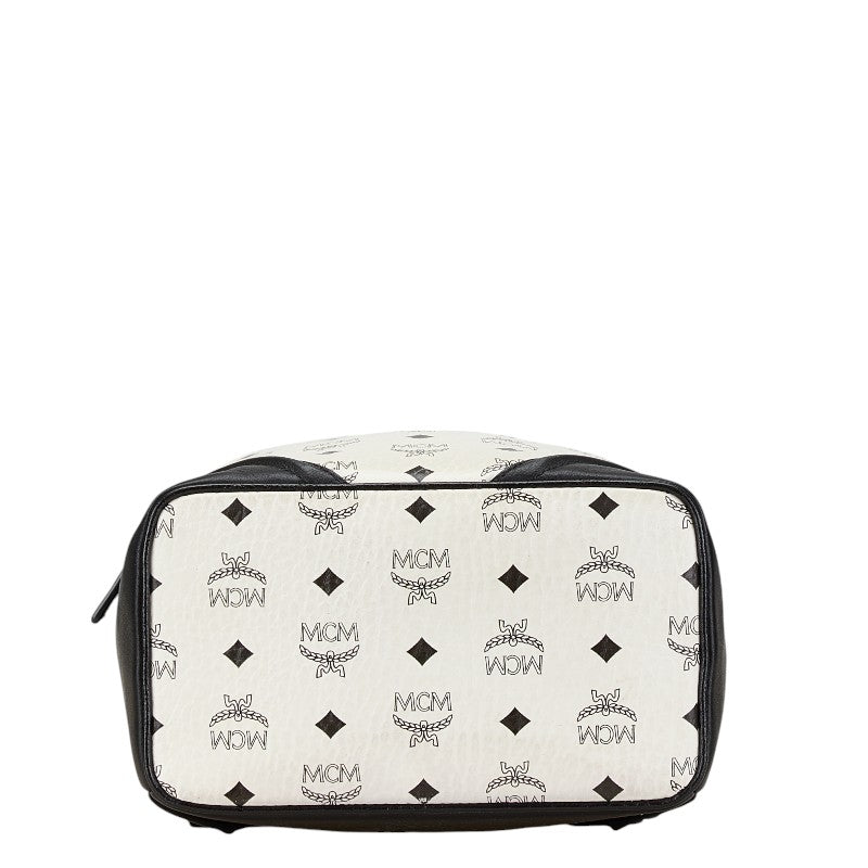 MCM Visetos Logo Backpack White Black PVC Leather