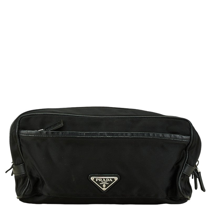 Prada Nylon Leather Logo Pouch Clutch