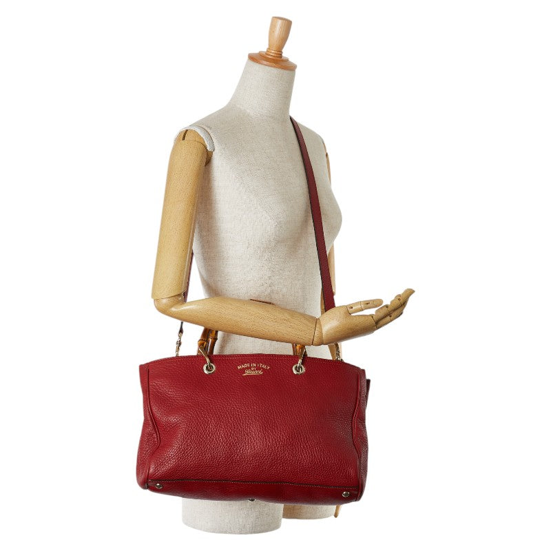 Gucci Bamboo Leather Handbag 2WAY Red