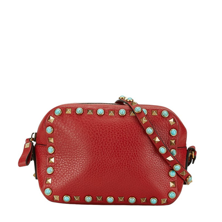 Valentino Leather Studded Shoulder Bag Red