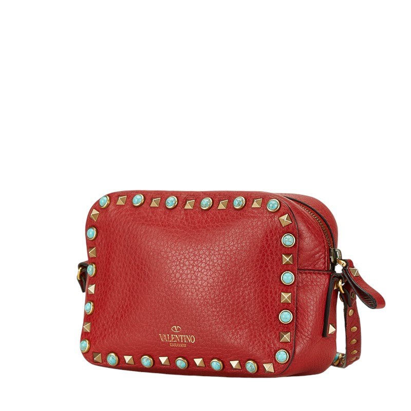 Valentino Leather Studded Shoulder Bag Red