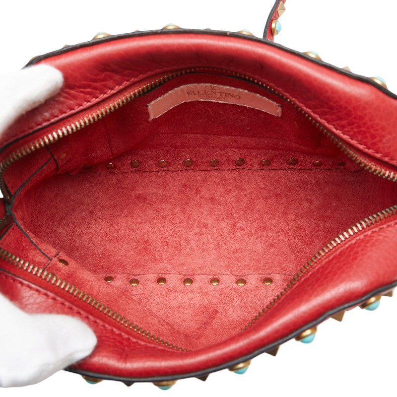 Valentino Leather Studded Shoulder Bag Red