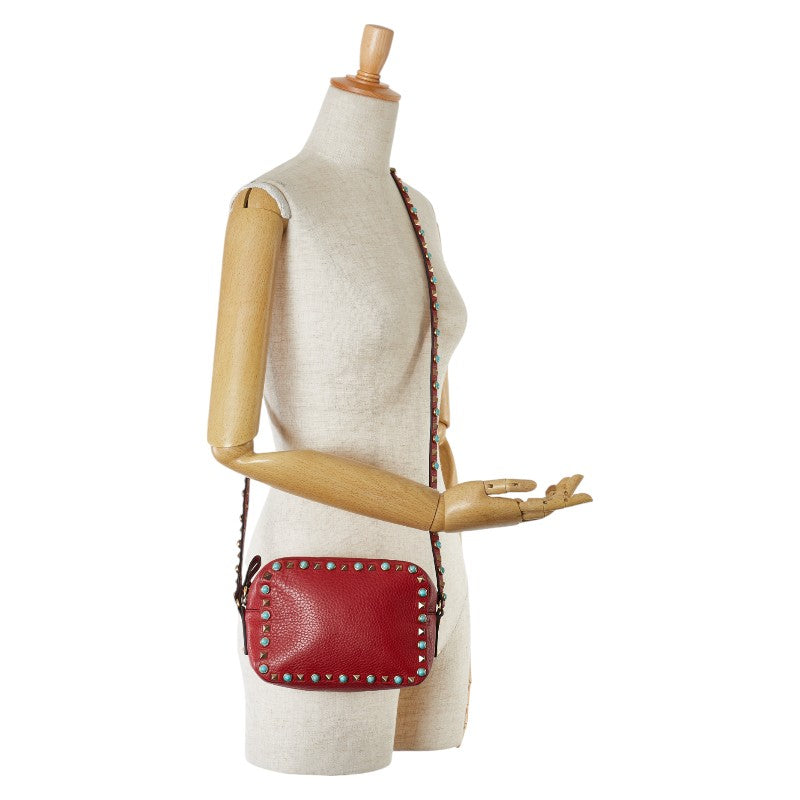 Valentino Leather Studded Shoulder Bag Red