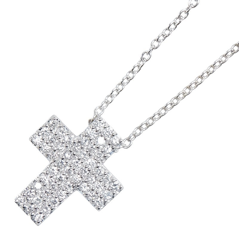 K18WG White Gold Diamond Cross Pendant Necklace