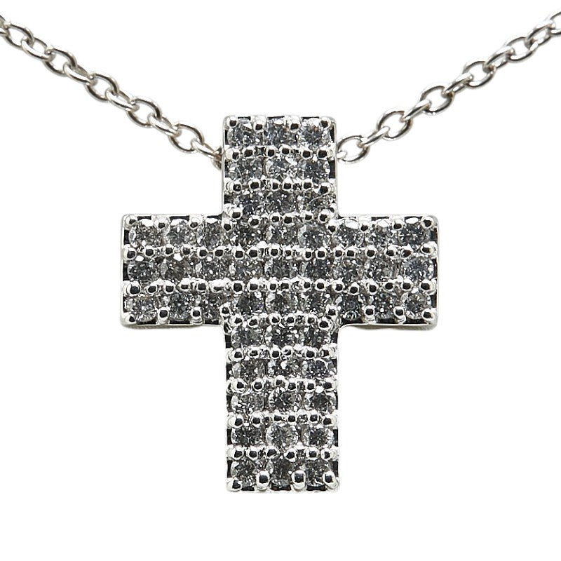 K18WG White Gold Diamond Cross Pendant Necklace