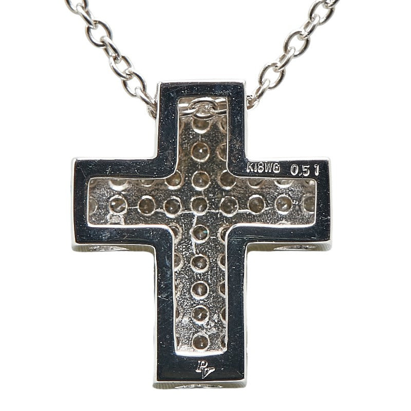 K18WG White Gold Diamond Cross Pendant Necklace