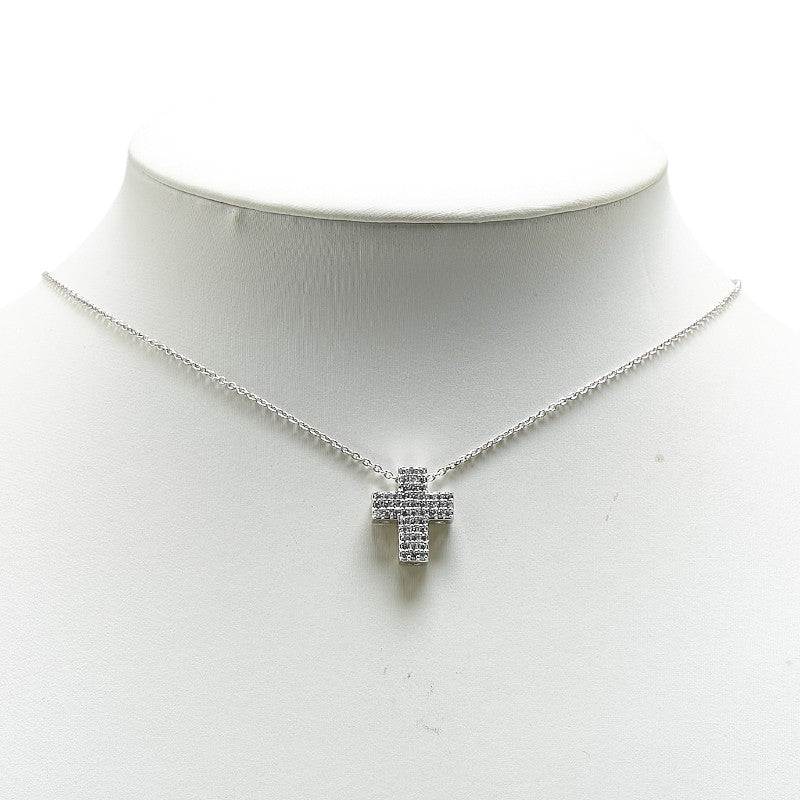 K18WG White Gold Diamond Cross Pendant Necklace