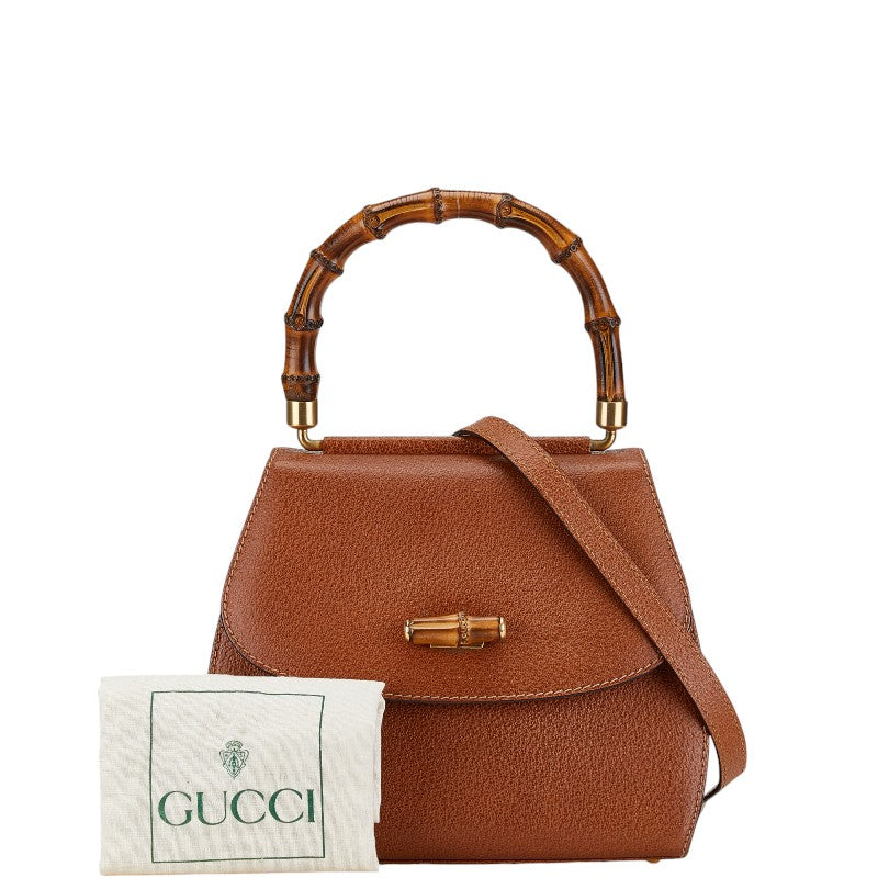 Gucci Bamboo Leather Handbag 2WAY Brown