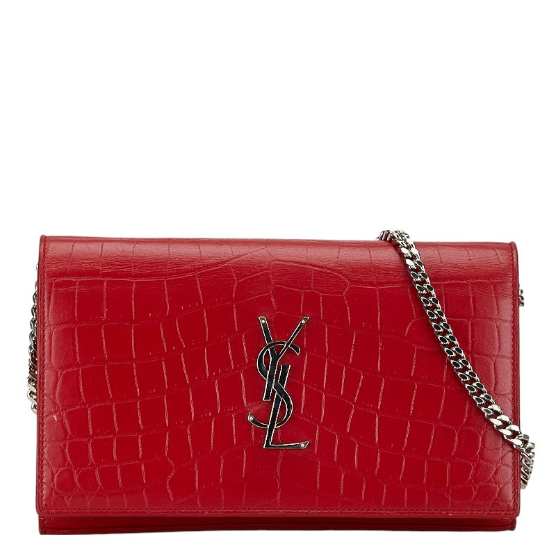 YSL Croc Embossed Leather Satchel Bag