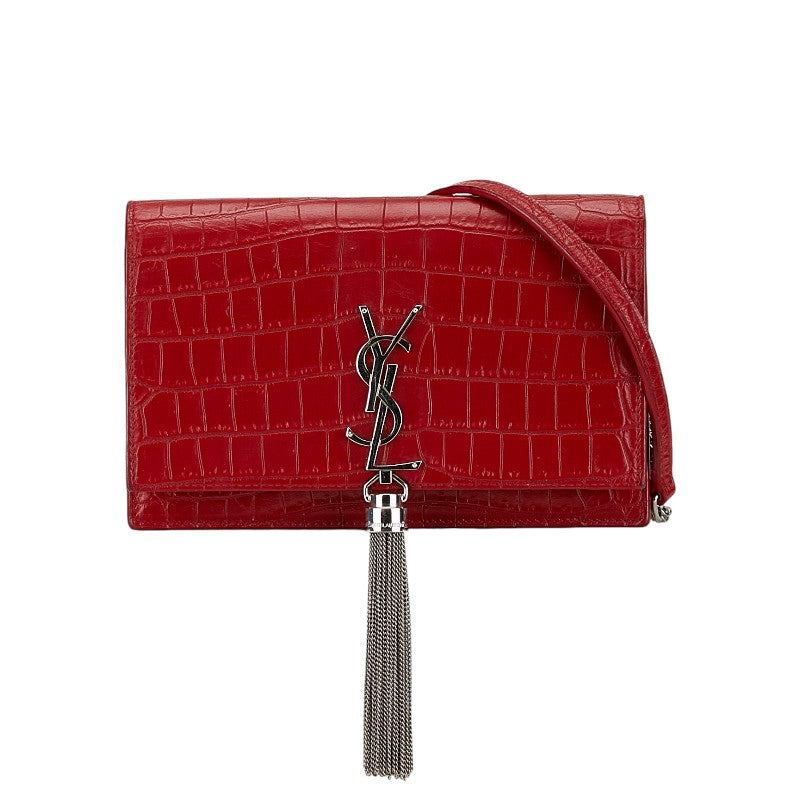 YSL Kate Croc Embossed Leather Shoulder Bag