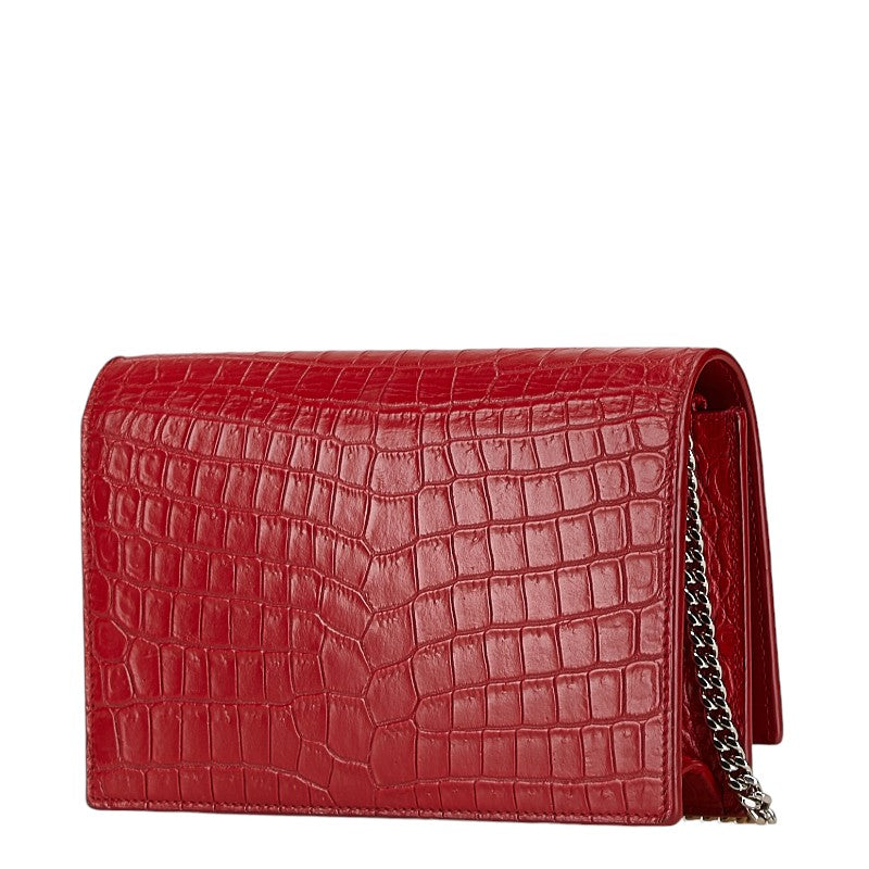 YSL Kate Croc Embossed Leather Shoulder Bag