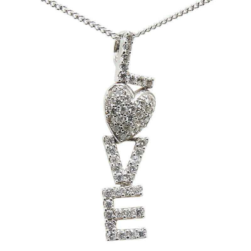 K18WG White Gold Diamond LOVE Necklace