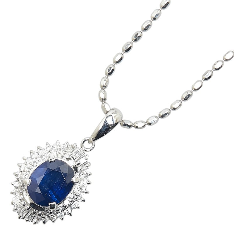 Pt900 Platinum Sapphire 2.38ct Diamond 0.46 Pendant Necklace