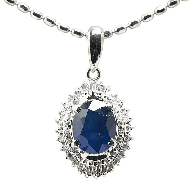 Pt900 Platinum Sapphire 2.38ct Diamond 0.46 Pendant Necklace