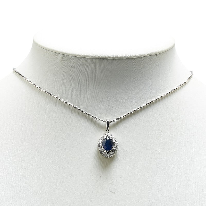 Pt900 Platinum Sapphire 2.38ct Diamond 0.46 Pendant Necklace