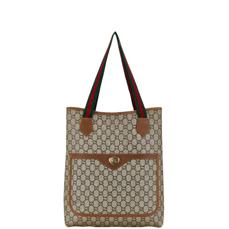 Gucci GG Plus Sherry Line Tote Bag Beige PVC Leather