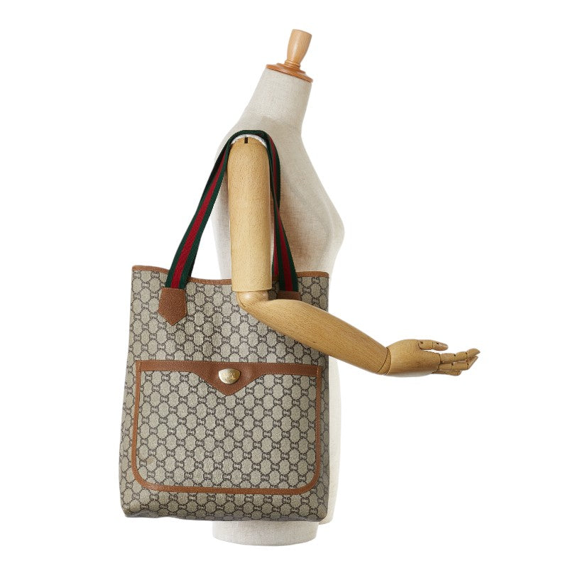 Gucci GG Plus Sherry Line Tote Bag Beige PVC Leather