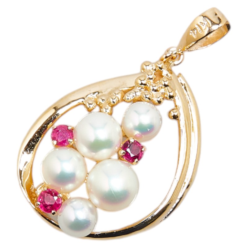 K14YG Yellow Gold Akoya Pearl Ruby Pendant