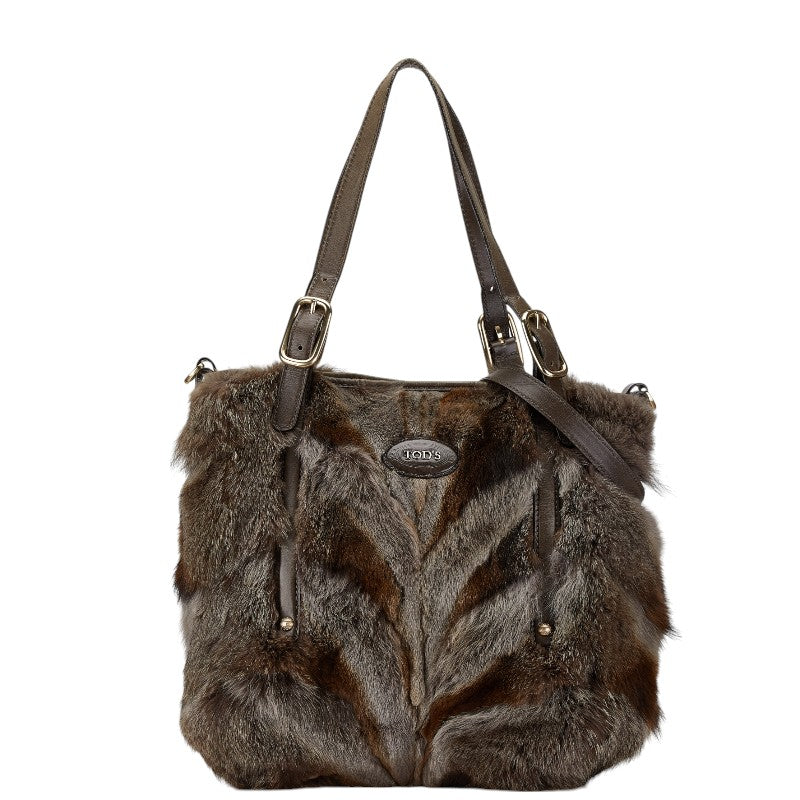 Tod's Fur Leather 2WAY Handbag Shoulder Bag