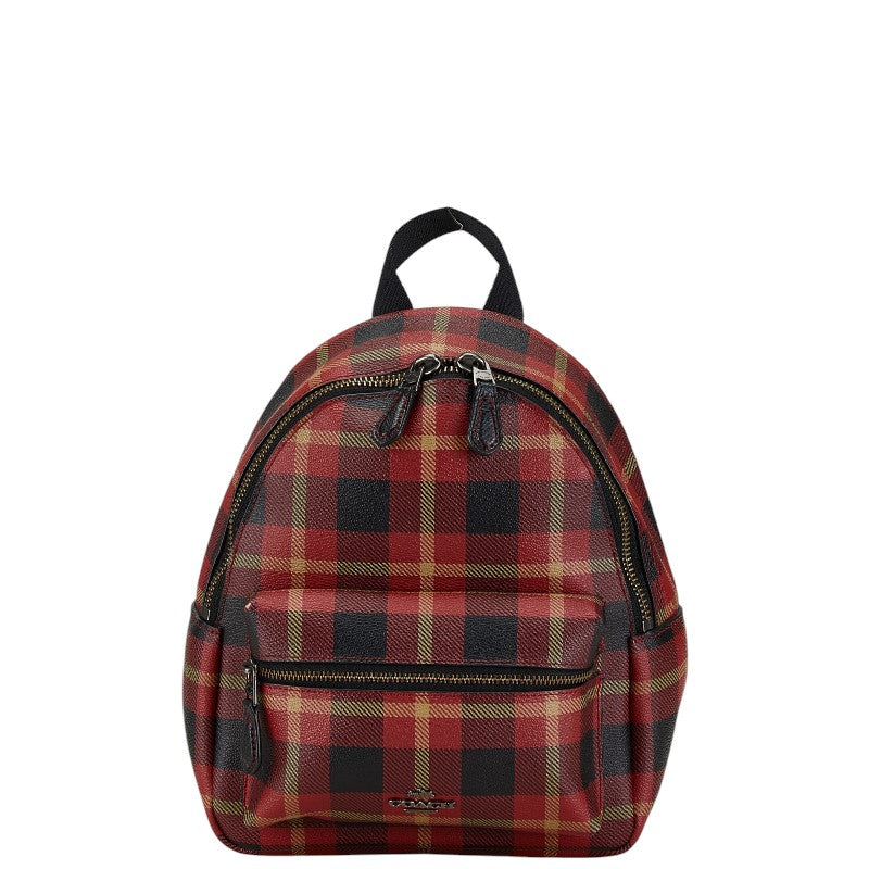 Coach Check Backpack F55448 Red Black PVC Leather