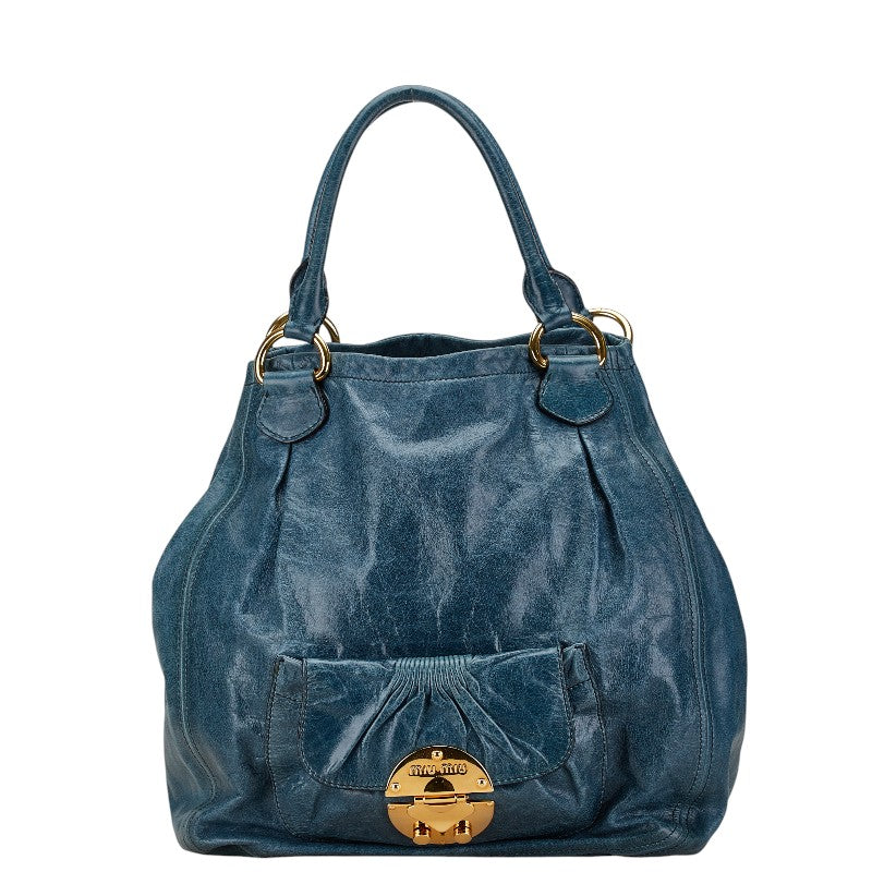 Miu Miu Leather Tote Handbag Blue