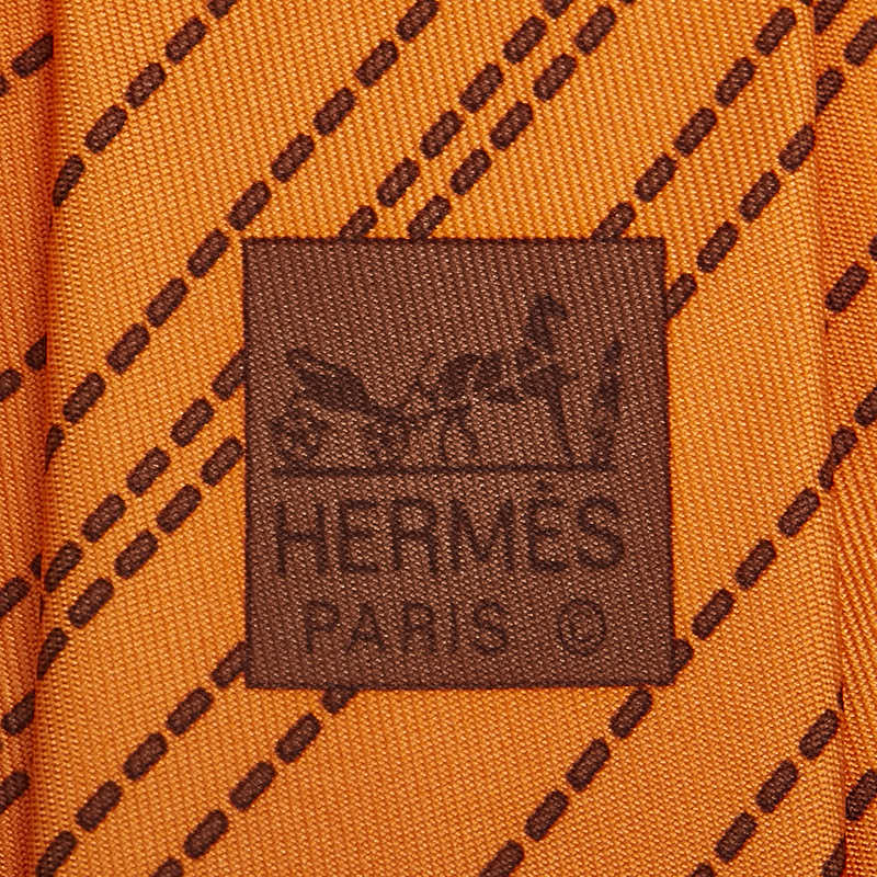 Hermes Silk Stitch Tie Orange Brown