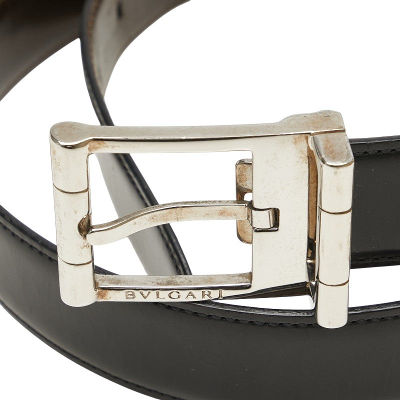 Bvlgari Leather Belt Black Brown Silver