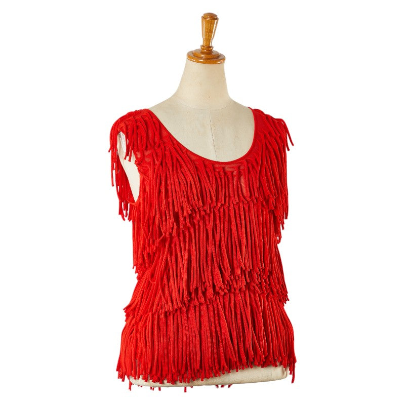 Bottega Veneta Fringe Top XS Cotton Silk Red