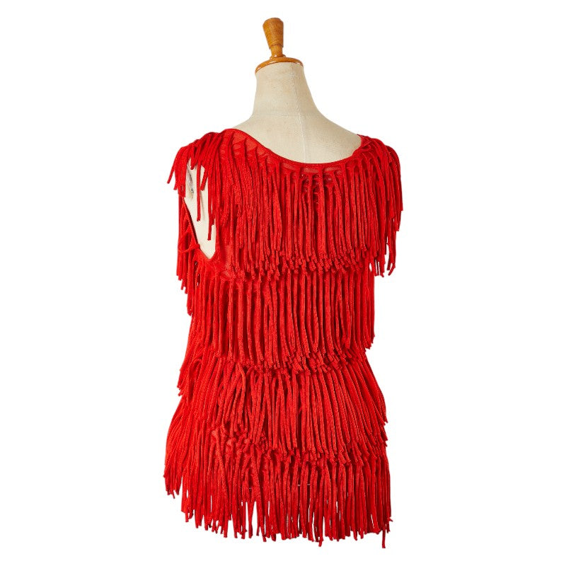 Bottega Veneta Fringe Top XS Cotton Silk Red