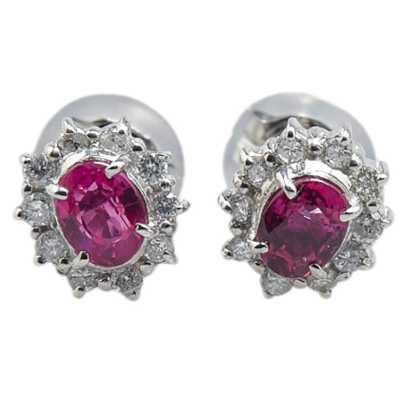 Pt900 Platinum Ruby Diamond Stud Earrings