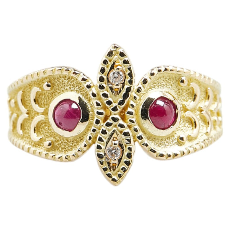 K18YG Yellow Gold Ruby Owl Motif Ring