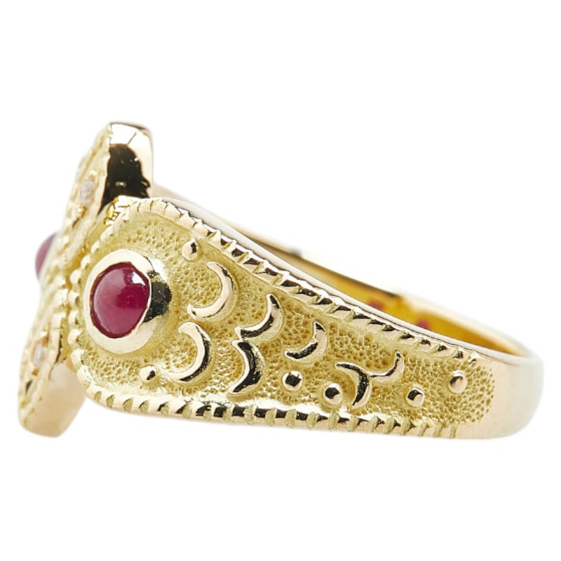 K18YG Yellow Gold Ruby Owl Motif Ring