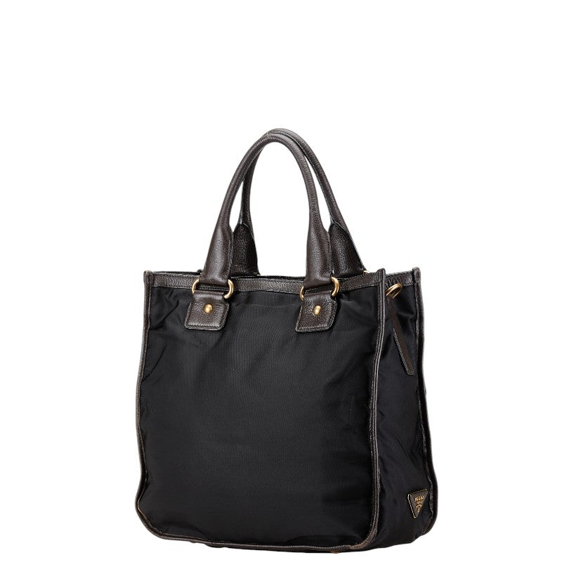 Prada Nylon Leather Logo Jacquard Tote Bag