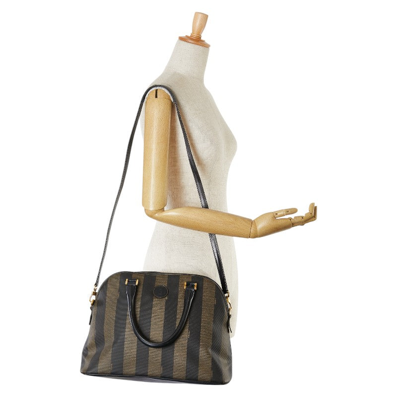 Fendi Pequin 2WAY Handbag Brown Black PVC Leather