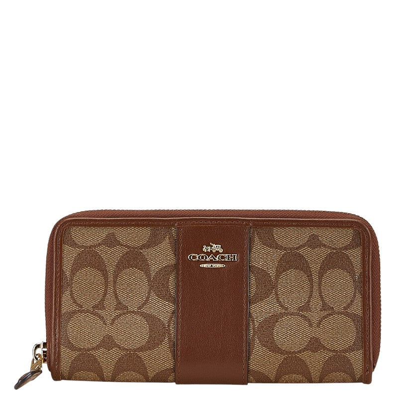 Coach Signature Zip Wallet F54630 Beige Brown