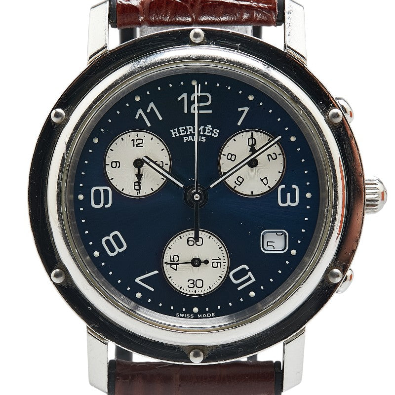 Hermes Clipper Chrono Watch Quartz Navy Dial