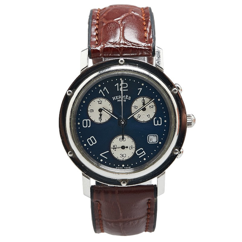 Hermes Clipper Chrono Watch Quartz Navy Dial