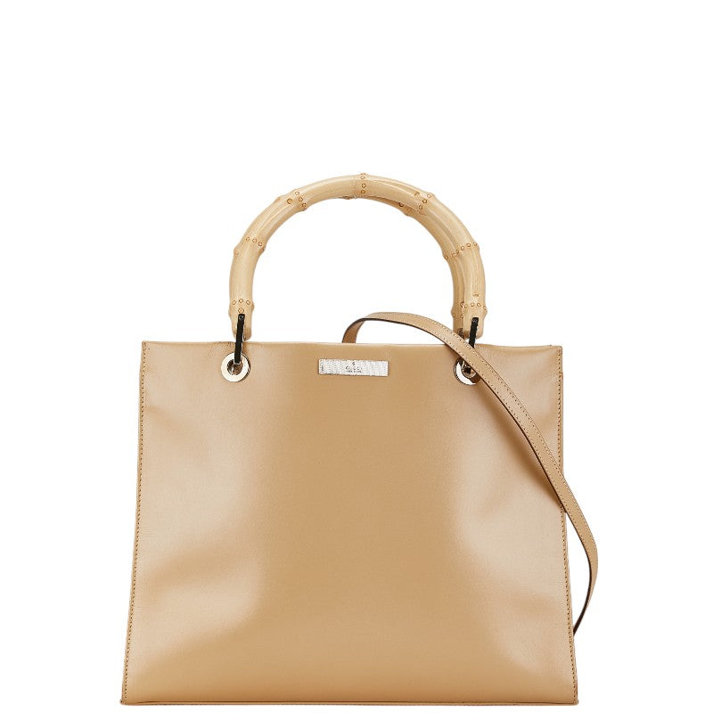 Gucci Bamboo Leather 2WAY Handbag Beige