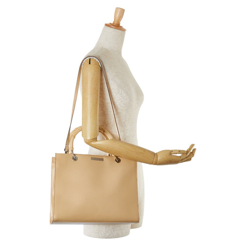 Gucci Bamboo Leather 2WAY Handbag Beige