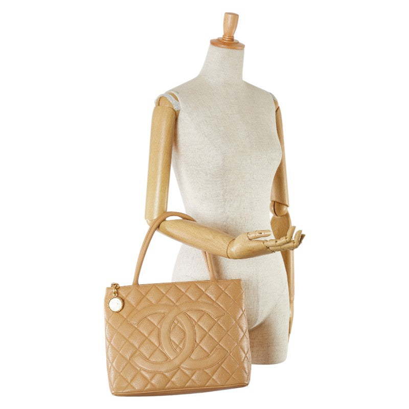 Chanel Caviar Skin Matelasse Tote Bag Beige