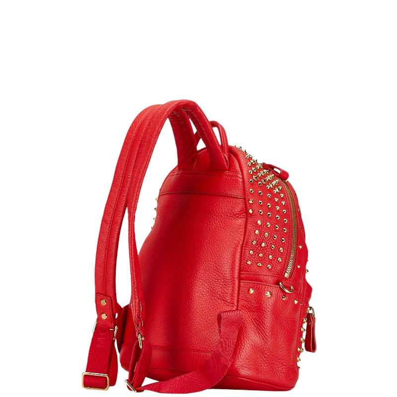 MCM Leather Studded Backpack Red