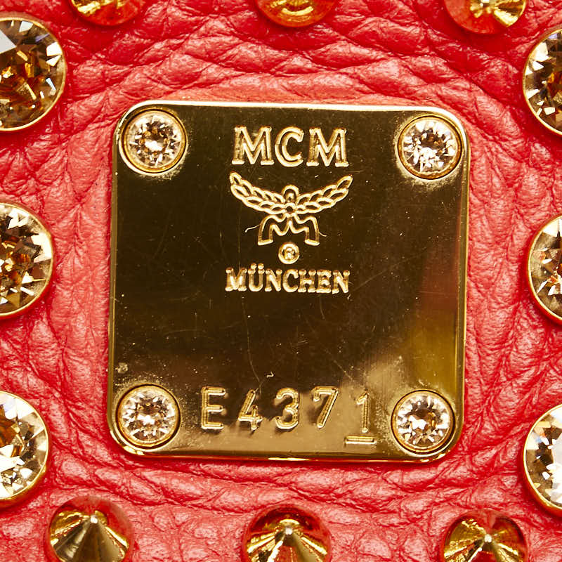 MCM Leather Studded Backpack Red