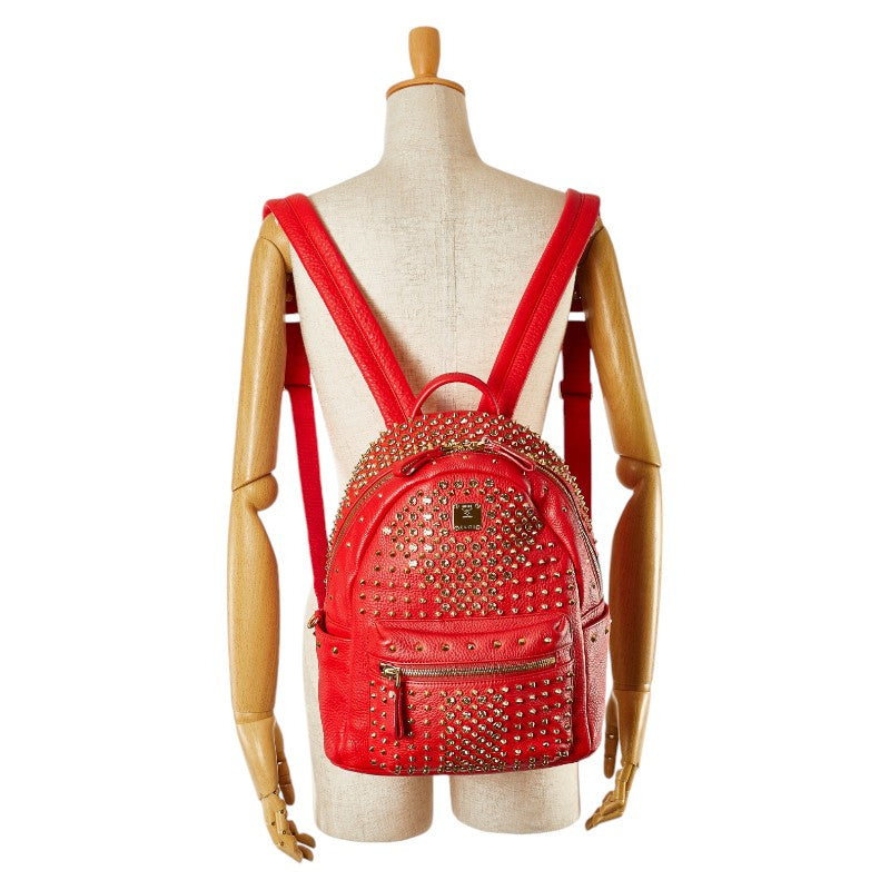 MCM Leather Studded Backpack Red