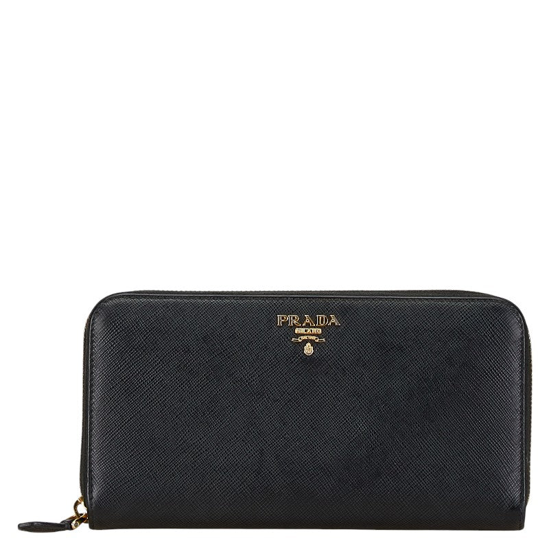 Prada Saffiano Leather Zip Wallet Black