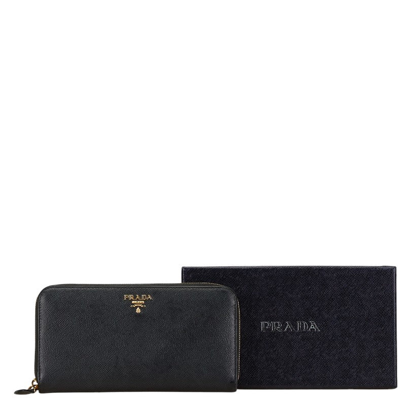 Prada Saffiano Leather Zip Wallet Black