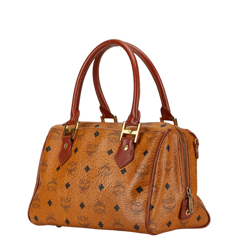 MCM Visetos Logo Leather Handbag Brown