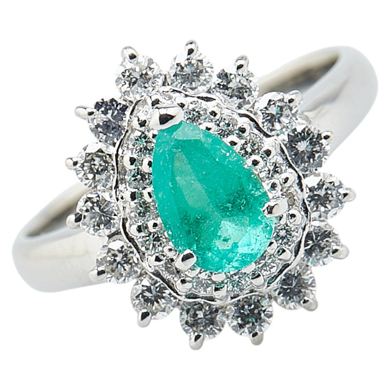 Pt850 Platinum Emerald Diamond Ring