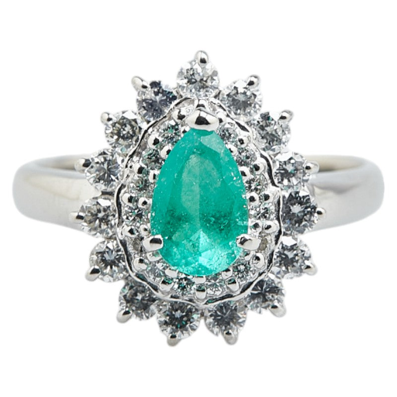 Pt850 Platinum Emerald Diamond Ring