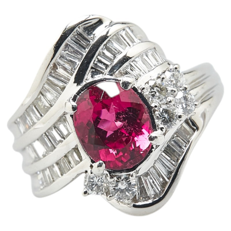 Pt900 Platinum Rubellite 2.21ct Diamond 1.42ct Ring